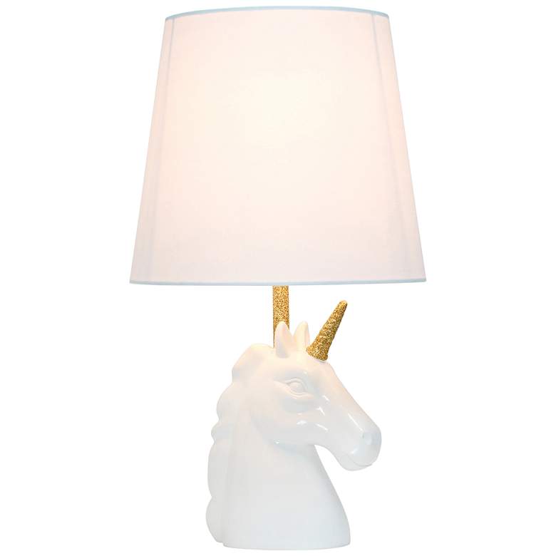 Image 3 Simple Designs 16 inchH Sparkling Gold and White Unicorn Accent Table Lamp more views