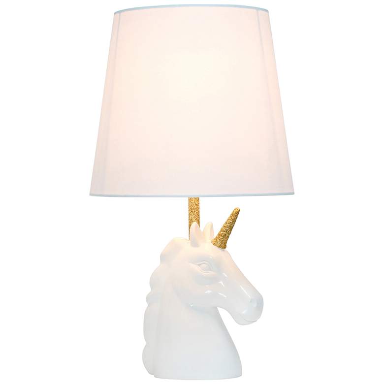 Image 3 Simple Designs 16"H Sparkling Gold and White Unicorn Accent Table Lamp more views