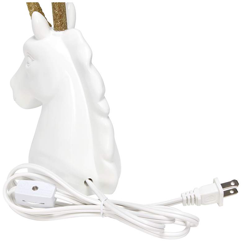 Image 4 Simple Designs 16 inchH Sparkling Gold and White Unicorn Accent Table Lamp more views