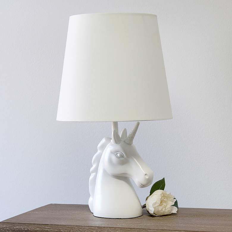 Image 1 Simple Designs 16 inchH Sparkling Iridescent and White Unicorn Table Lamp