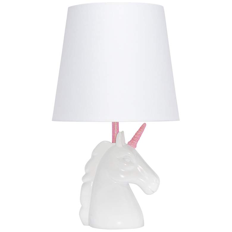 Image 2 Simple Designs 16 inchH Sparkling Pink and White Unicorn Accent Table Lamp
