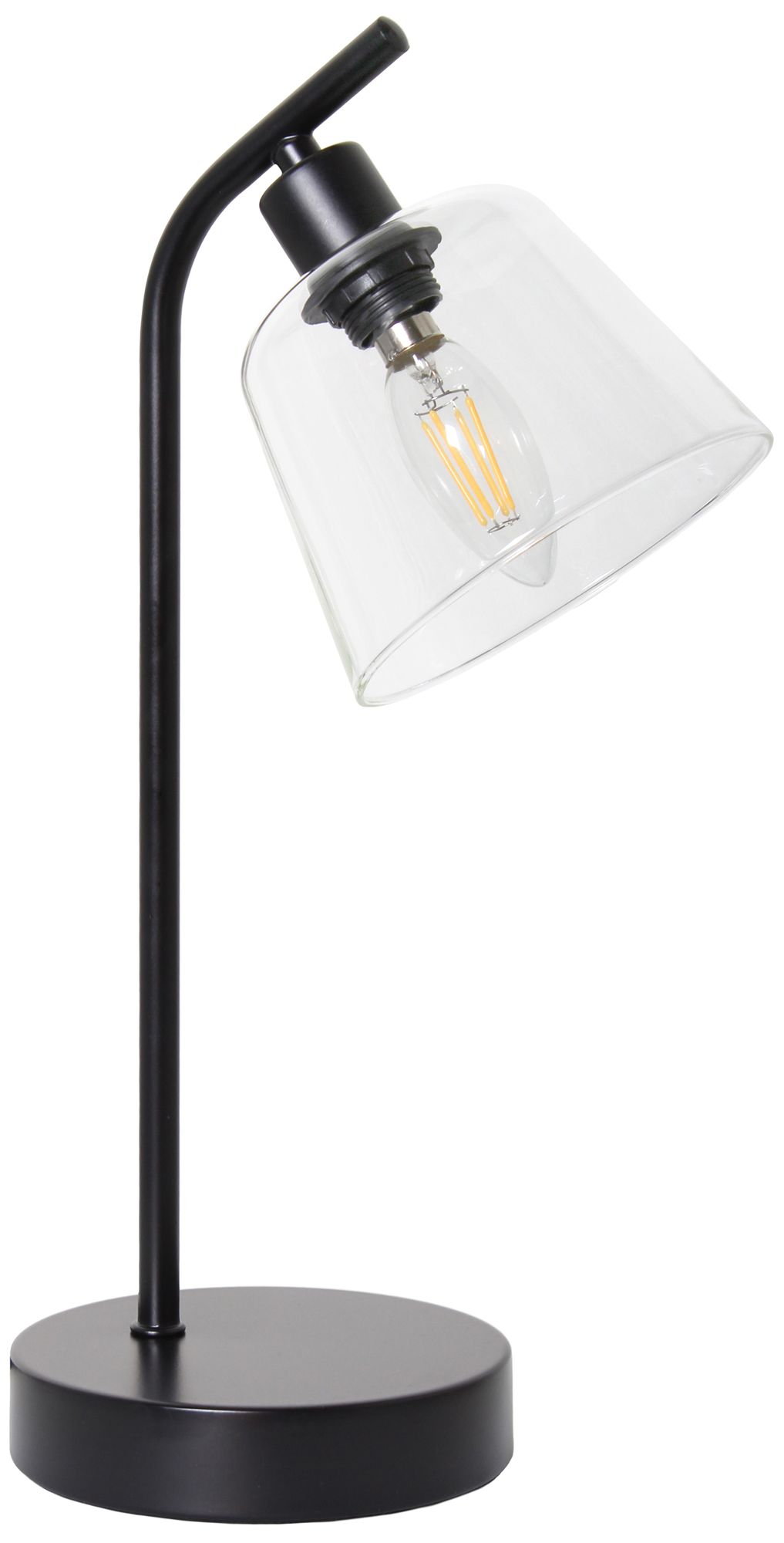 Image 3 Simple Designs 16" Industrial Metal Desk Lamp, Clear Glass Shade, Black more views