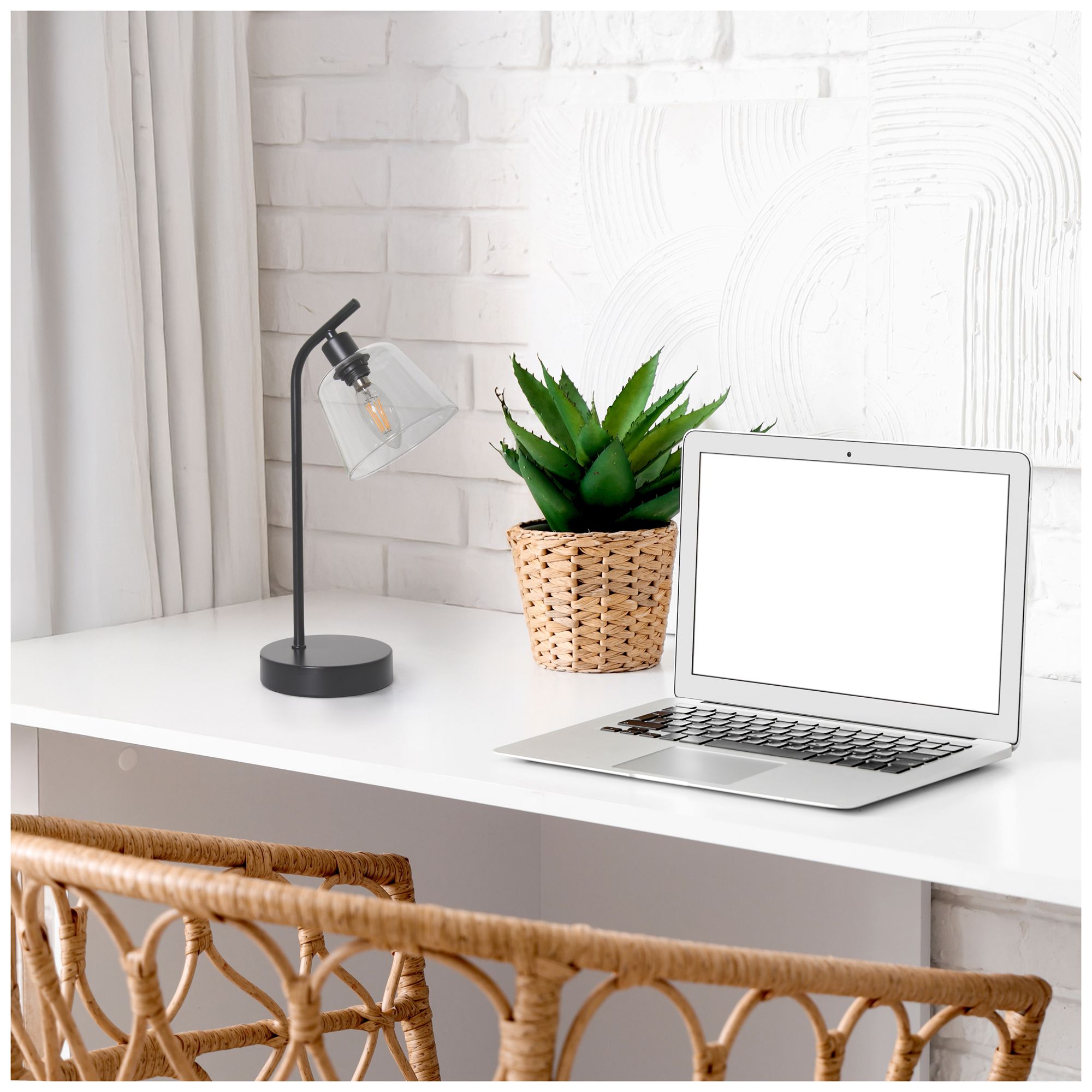 Simple Designs 16" Industrial Metal Desk Lamp, Clear Glass Shade, Black