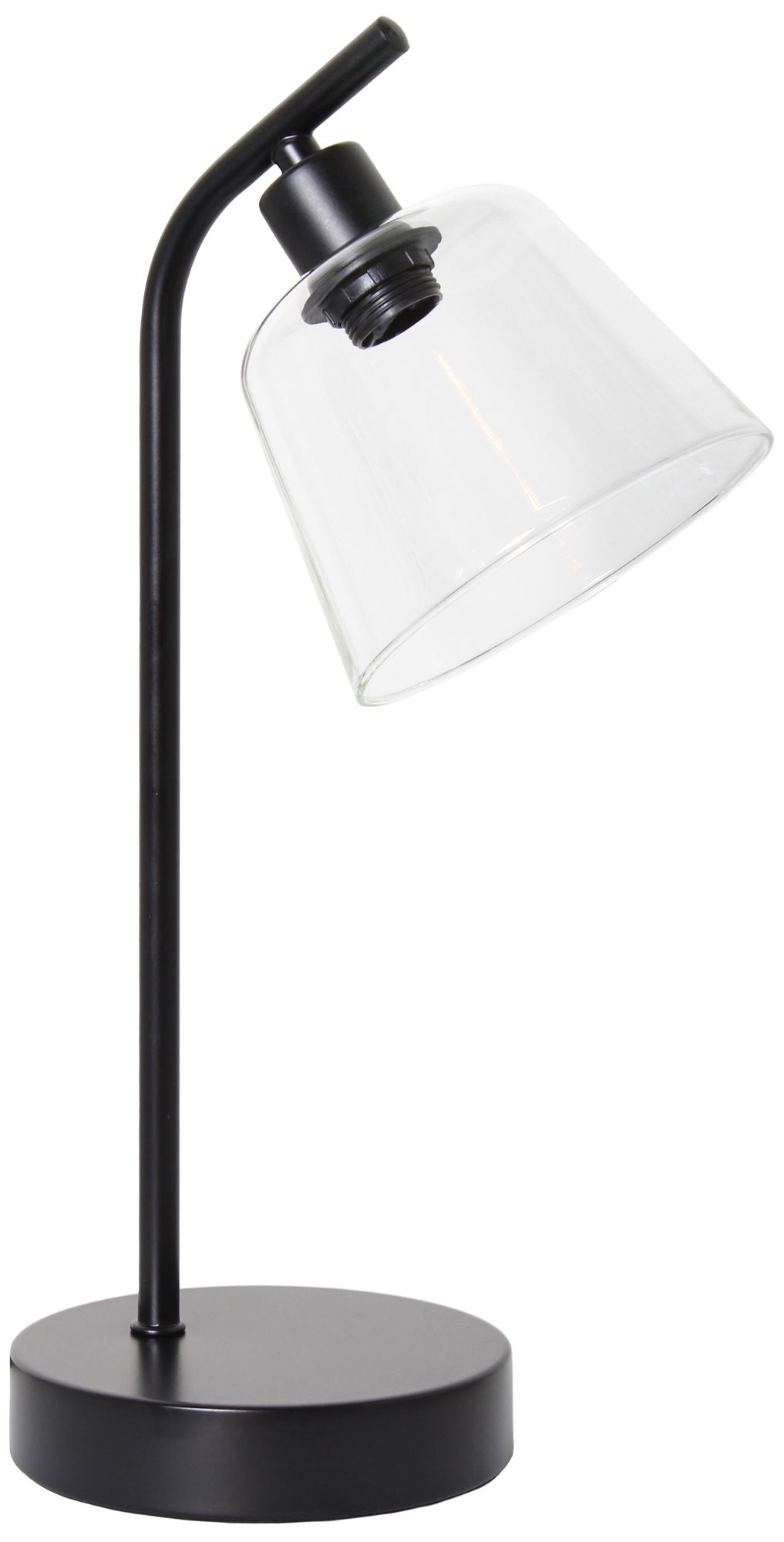 Simple Designs 16" Industrial Metal Desk Lamp, Clear Glass Shade, Black