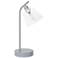 Simple Designs 16" Industrial Metal Desk Lamp, Clear Glass Shade, Gray