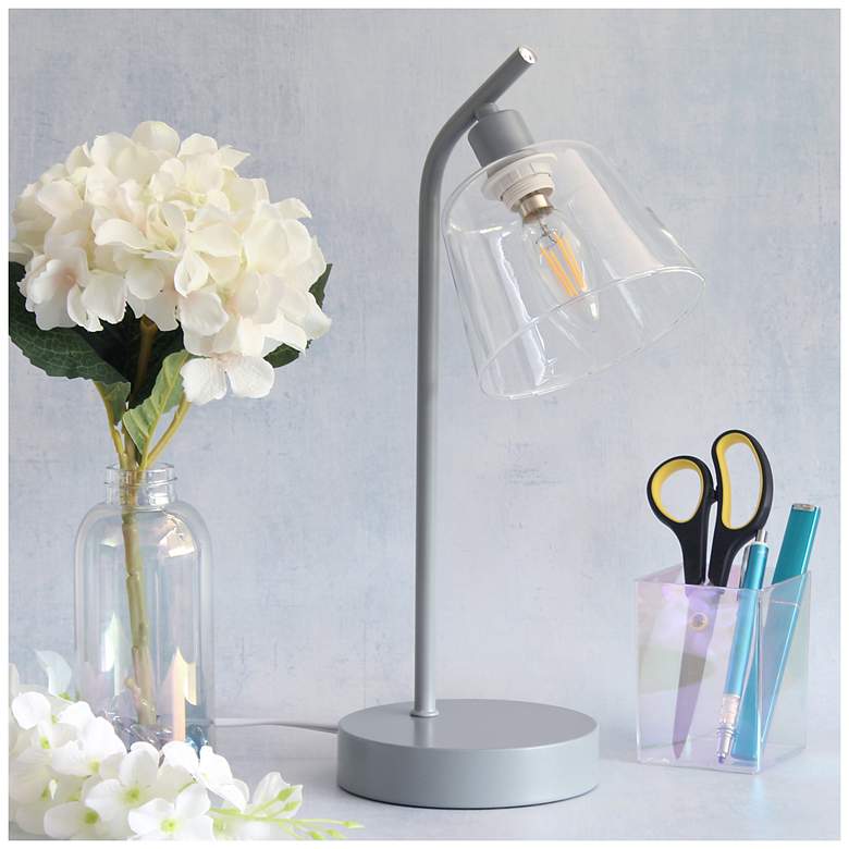 Image 1 Simple Designs 16" Industrial Metal Desk Lamp, Clear Glass Shade, Gray