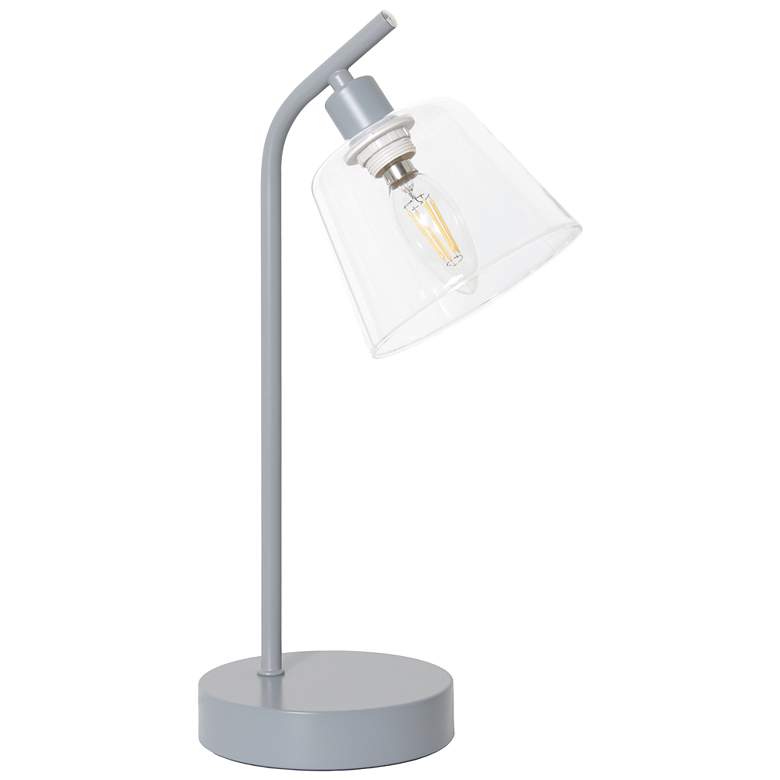 Image 3 Simple Designs 16" Industrial Metal Desk Lamp, Clear Glass Shade, Gray more views