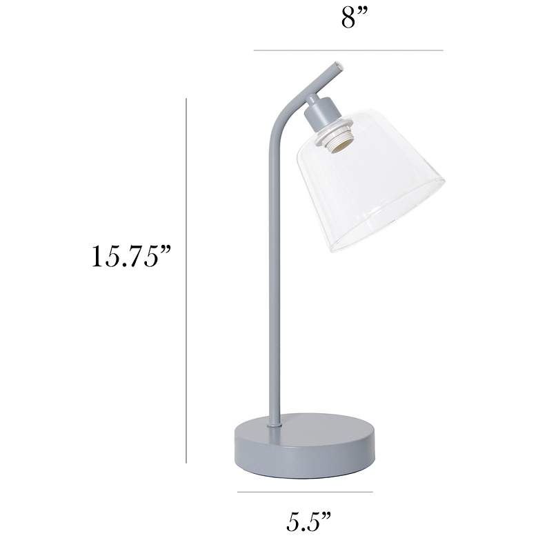 Image 5 Simple Designs 16" Industrial Metal Desk Lamp, Clear Glass Shade, Gray more views