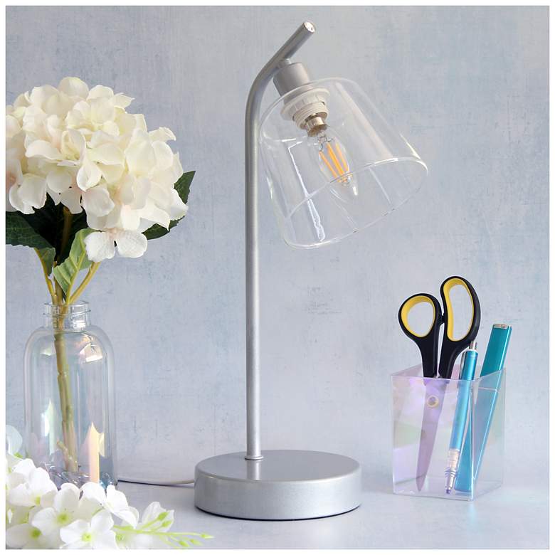 Image 1 Simple Designs 16" Industrial Metal Desk Lamp, Clear Glass Shade, Silver
