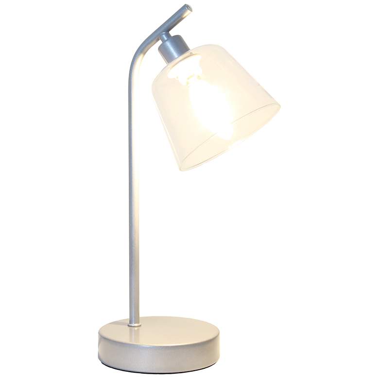 Image 4 Simple Designs 16" Industrial Metal Desk Lamp, Clear Glass Shade, Silver more views