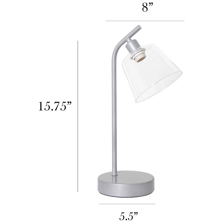 Image 5 Simple Designs 16" Industrial Metal Desk Lamp, Clear Glass Shade, Silver more views