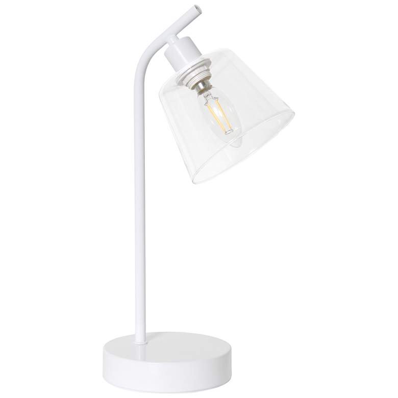 Image 2 Simple Designs 16" Industrial Metal Desk Lamp, Clear Glass Shade, White