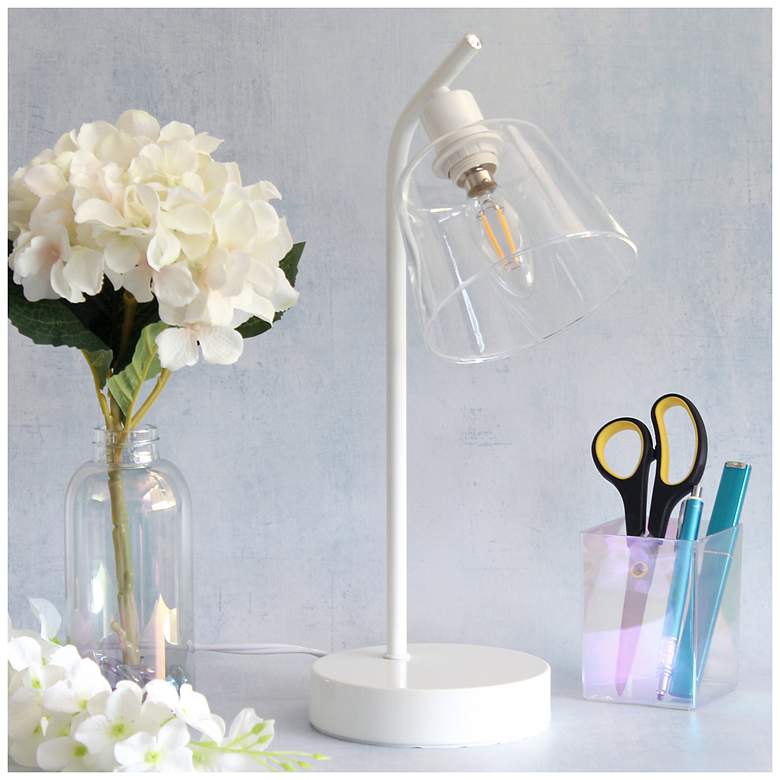 Image 1 Simple Designs 16" Industrial Metal Desk Lamp, Clear Glass Shade, White