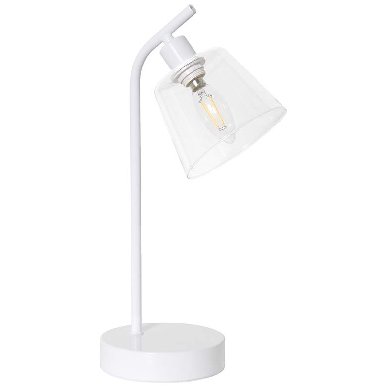 Image 3 Simple Designs 16" Industrial Metal Desk Lamp, Clear Glass Shade, White more views