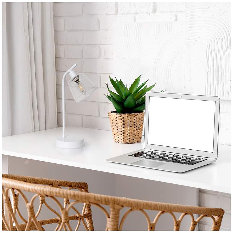Image 6 Simple Designs 16" Industrial Metal Desk Lamp, Clear Glass Shade, White more views