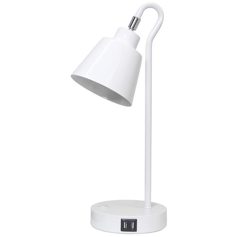 Image 3 Simple Designs 16" Metal Desk Task Lamp, Adj Shade, Dual USB Ports, White more views