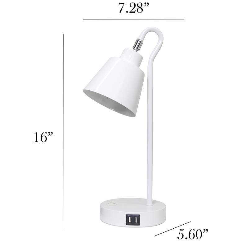 Image 5 Simple Designs 16" Metal Desk Task Lamp, Adj Shade, Dual USB Ports, White more views