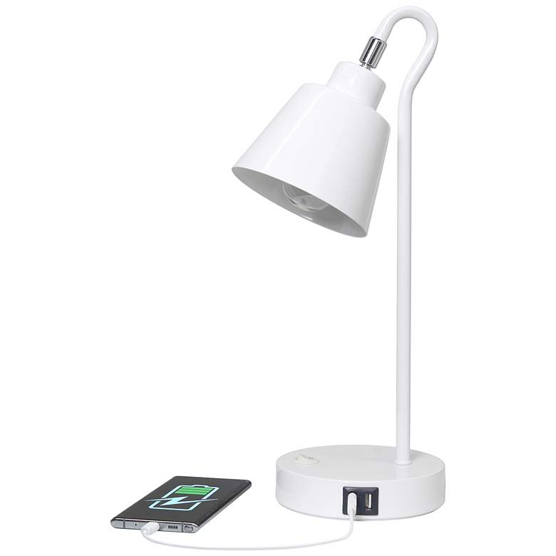 Image 7 Simple Designs 16" Metal Desk Task Lamp, Adj Shade, Dual USB Ports, White more views