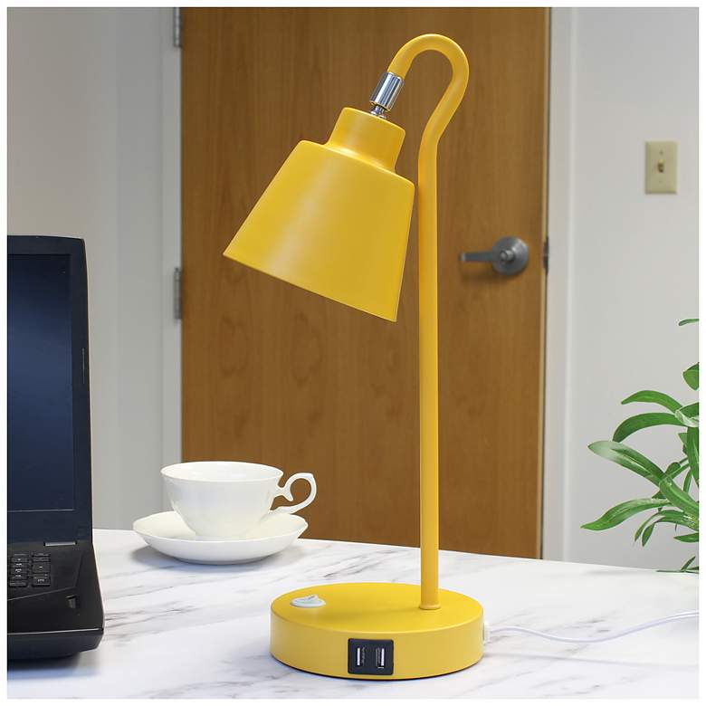 Image 1 Simple Designs 16" Metal Desk Task Lamp, Adj Shade, Dual USB Ports, Yellow