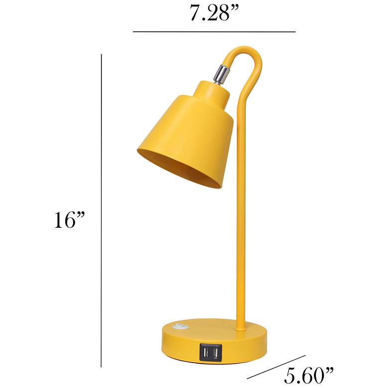 Image 5 Simple Designs 16" Metal Desk Task Lamp, Adj Shade, Dual USB Ports, Yellow more views