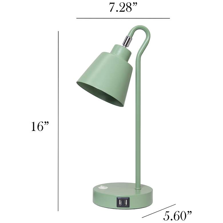 Image 5 Simple Designs 16" Metal Desk Task Lp, Adj Shade, Dual USB Ports, Sage GRN more views