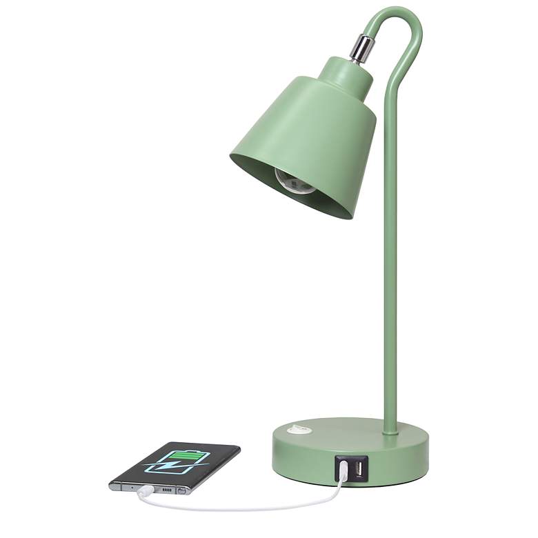 Image 7 Simple Designs 16" Metal Desk Task Lp, Adj Shade, Dual USB Ports, Sage GRN more views