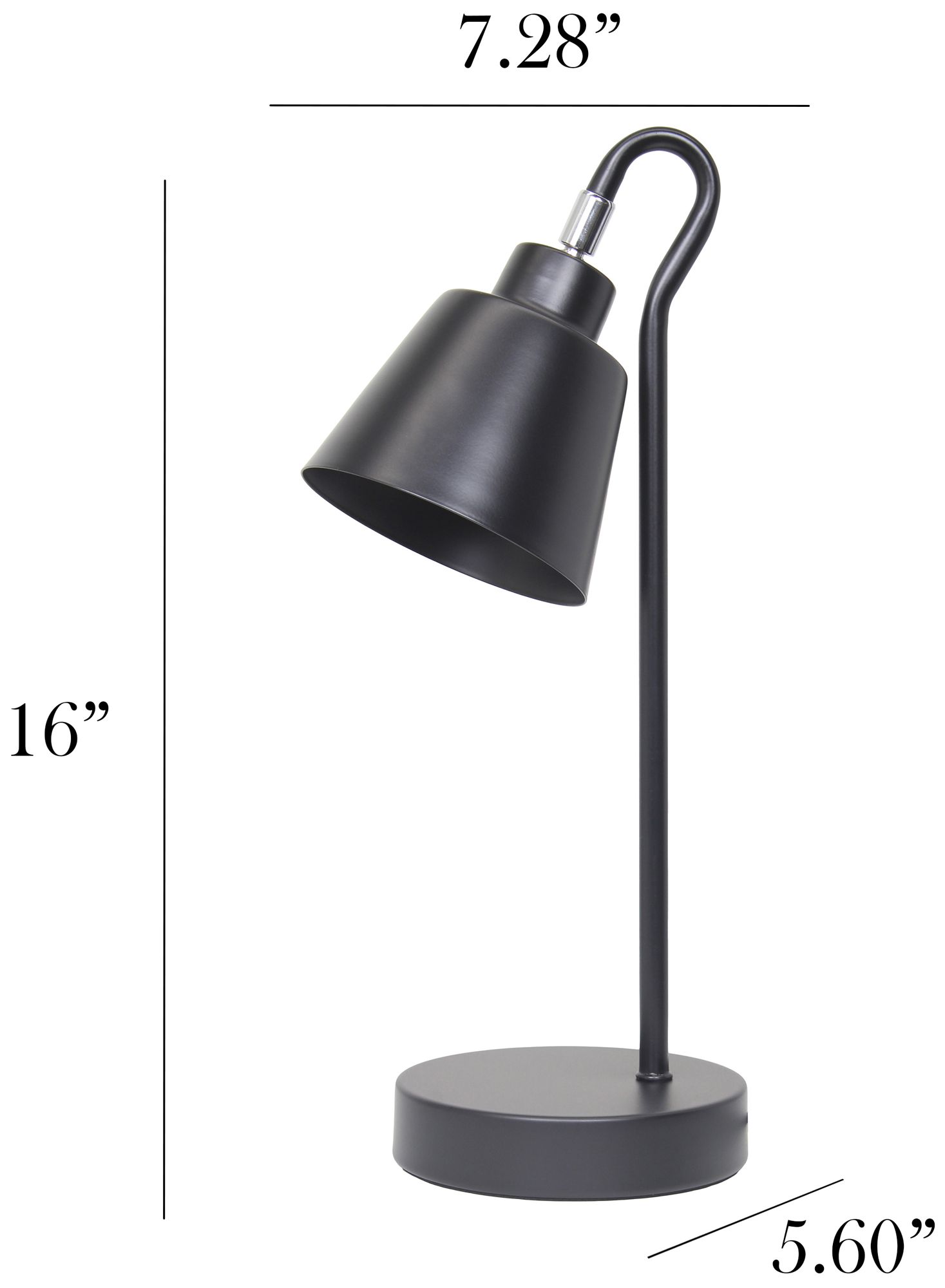 Simple Designs 16" Metal Looped Desk Task Lamp, Adj Shade, Black