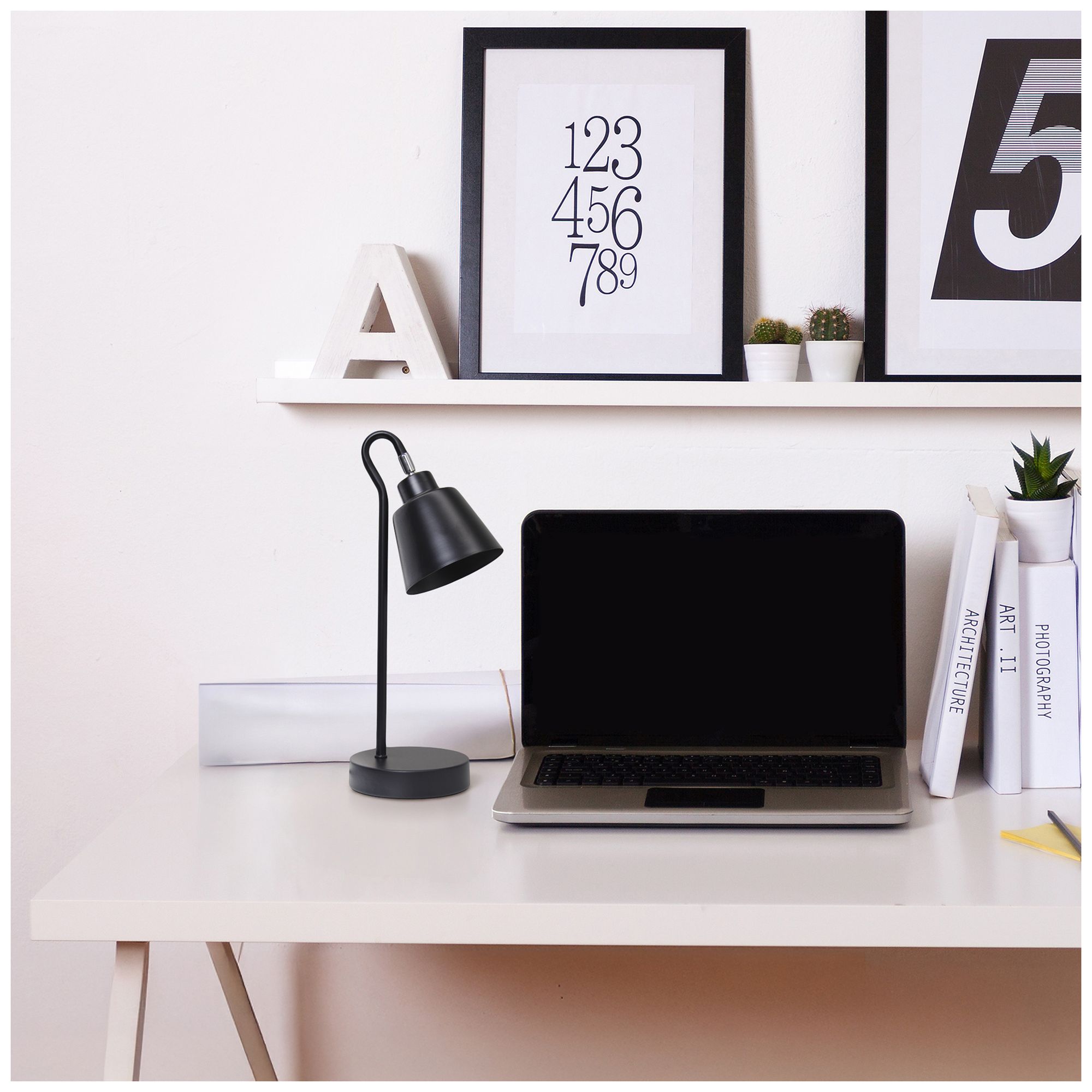 Simple Designs 16" Metal Looped Desk Task Lamp, Adj Shade, Black