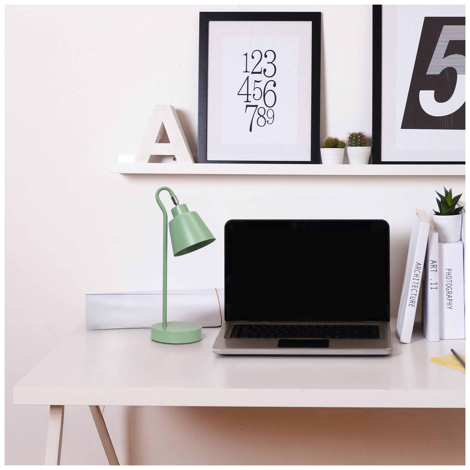 Simple Designs 16" Metal Looped Desk Task Lamp, Adj Shade, Sage Green