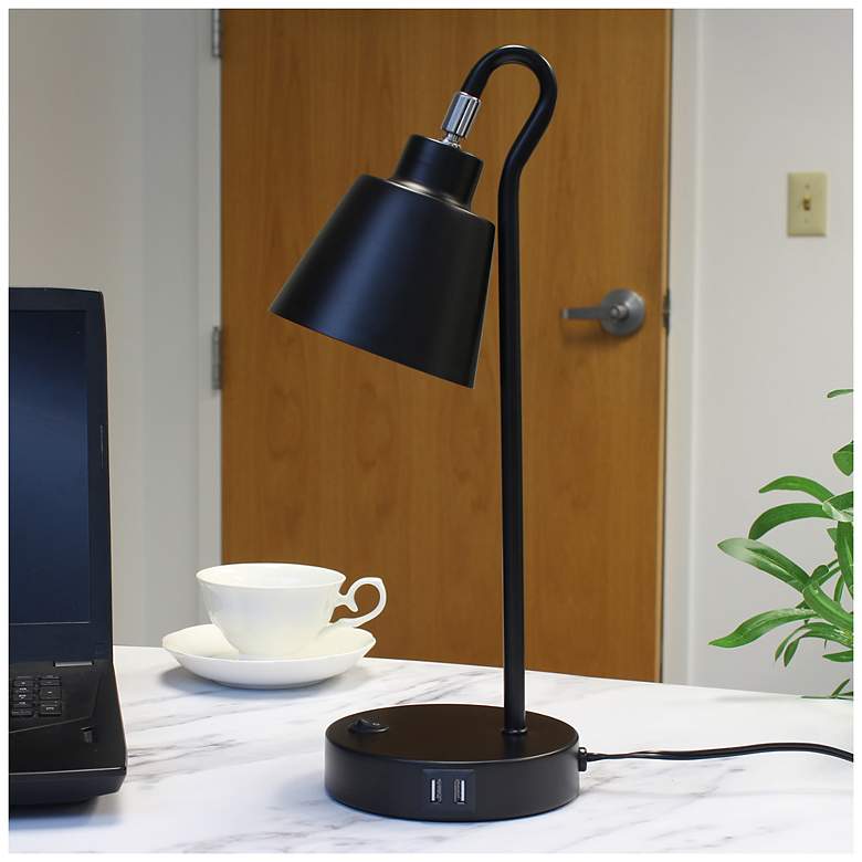 Image 1 Simple Designs 16" Mtl Looped Desk Task Lp, Adj Shade, Dual USB Ports, BLK