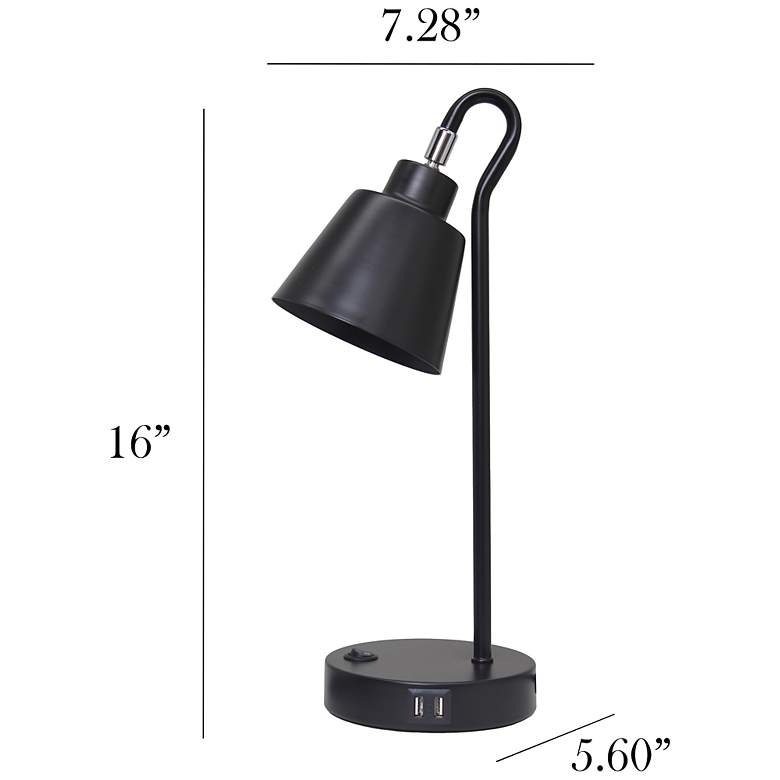 Image 5 Simple Designs 16" Mtl Looped Desk Task Lp, Adj Shade, Dual USB Ports, BLK more views