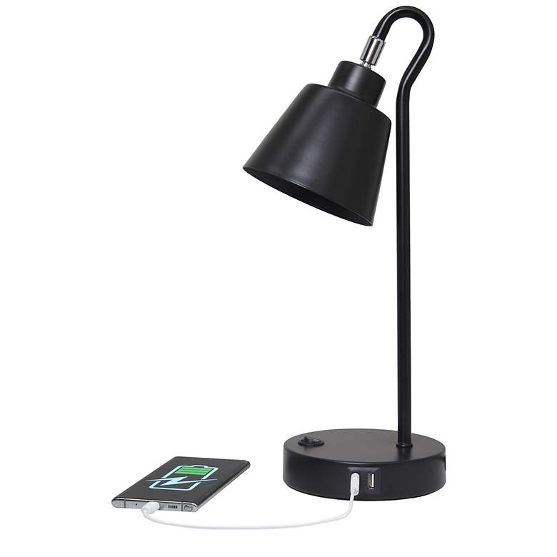 Image 7 Simple Designs 16" Mtl Looped Desk Task Lp, Adj Shade, Dual USB Ports, BLK more views