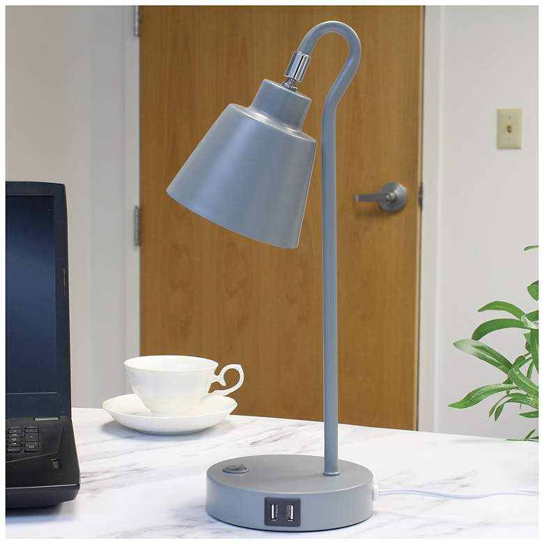 Image 1 Simple Designs 16" Mtl Looped Desk Task Lp, Adj Shade, Dual USB Ports, Gray