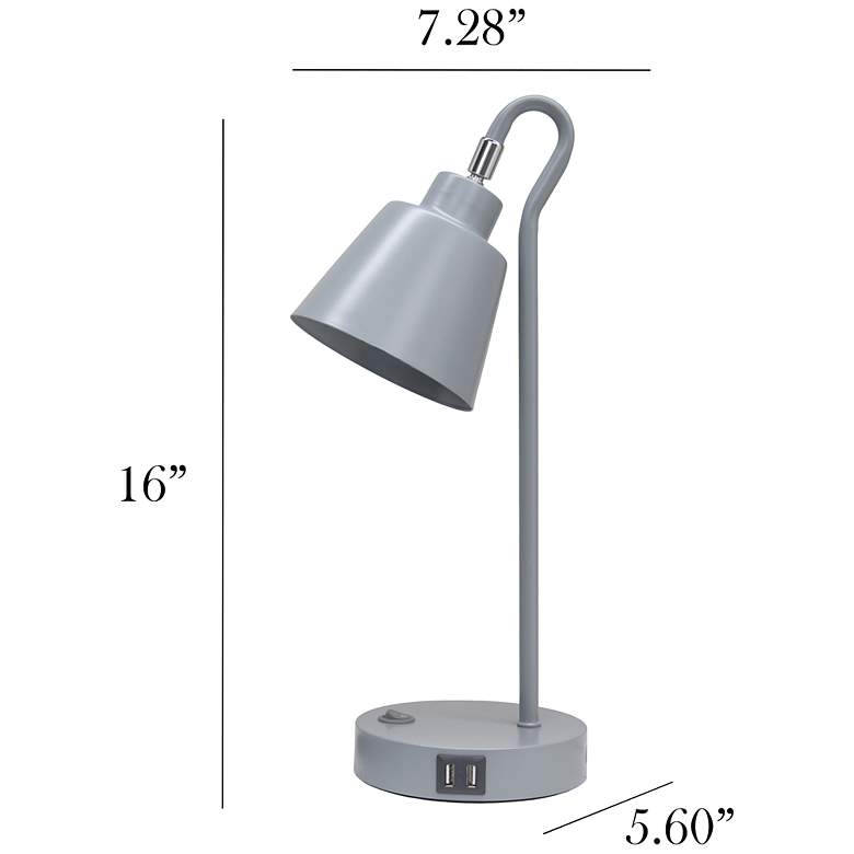 Image 5 Simple Designs 16" Mtl Looped Desk Task Lp, Adj Shade, Dual USB Ports, Gray more views