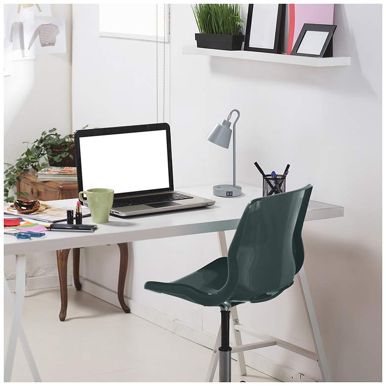 Image 6 Simple Designs 16" Mtl Looped Desk Task Lp, Adj Shade, Dual USB Ports, Gray more views