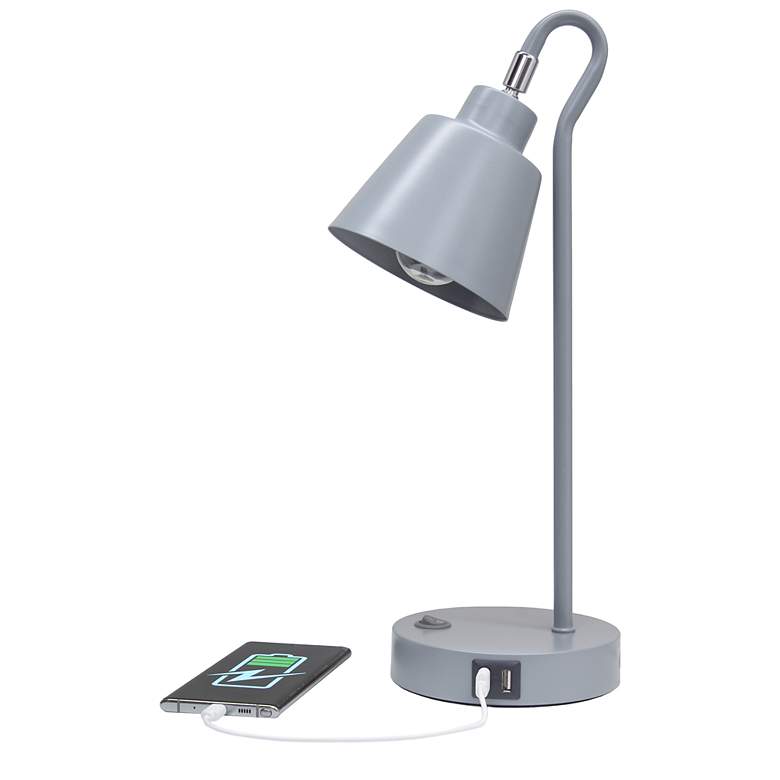 Image 7 Simple Designs 16" Mtl Looped Desk Task Lp, Adj Shade, Dual USB Ports, Gray more views