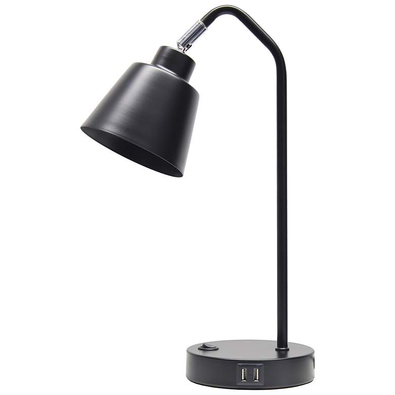 Image 3 Simple Designs 16" Sleek Adj Metal Desk Task Lamp, Dual USB Ports, Black more views