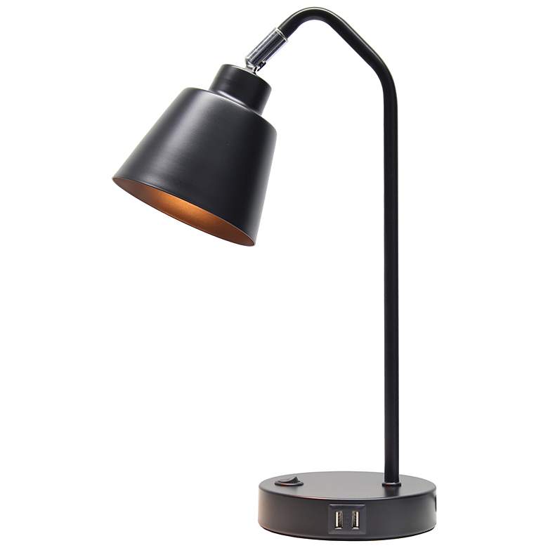Image 4 Simple Designs 16" Sleek Adj Metal Desk Task Lamp, Dual USB Ports, Black more views