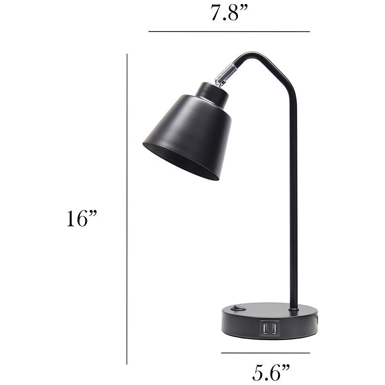 Image 5 Simple Designs 16" Sleek Adj Metal Desk Task Lamp, Dual USB Ports, Black more views