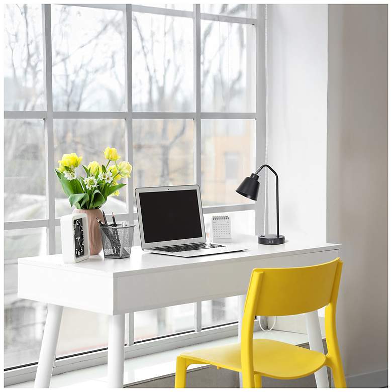 Image 6 Simple Designs 16" Sleek Adj Metal Desk Task Lamp, Dual USB Ports, Black more views