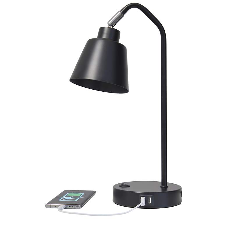 Image 7 Simple Designs 16" Sleek Adj Metal Desk Task Lamp, Dual USB Ports, Black more views