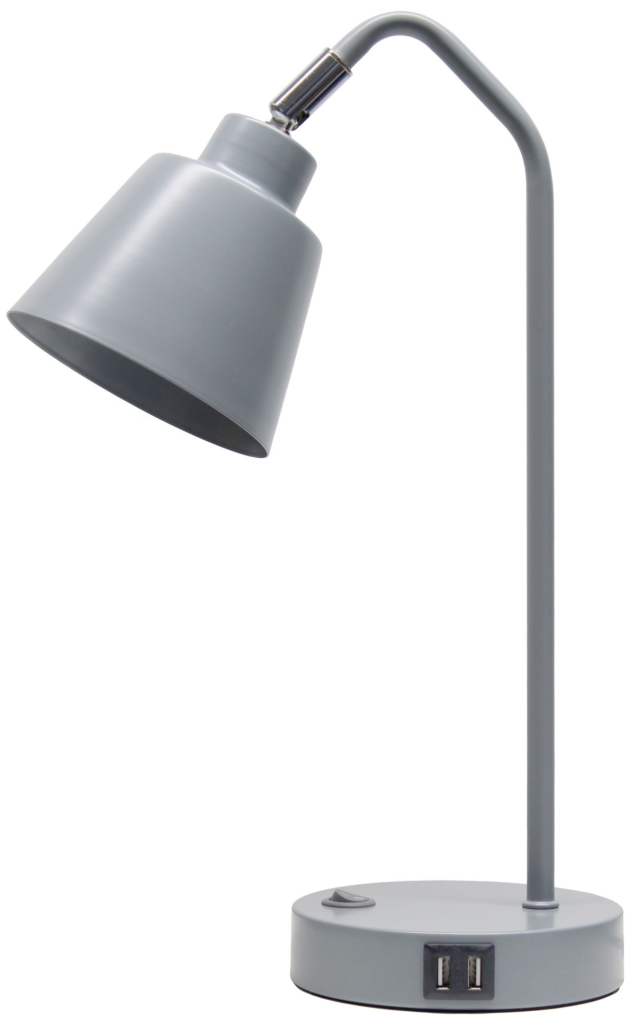 Image 2 Simple Designs 16" Sleek Adj Metal Desk Task Lamp, Dual USB Ports, Gray