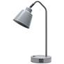 2_Simple Designs 16" Sleek Adj Metal Desk Task Lamp, Dual USB Ports, Gray