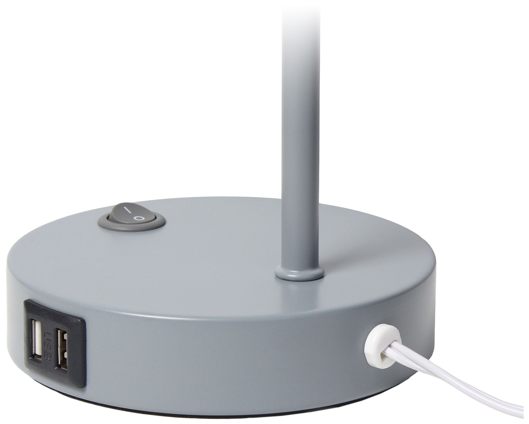 Simple Designs 16" Sleek Adj Metal Desk Task Lamp, Dual USB Ports, Gray