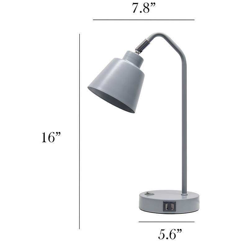 Image 5 Simple Designs 16" Sleek Adj Metal Desk Task Lamp, Dual USB Ports, Gray more views