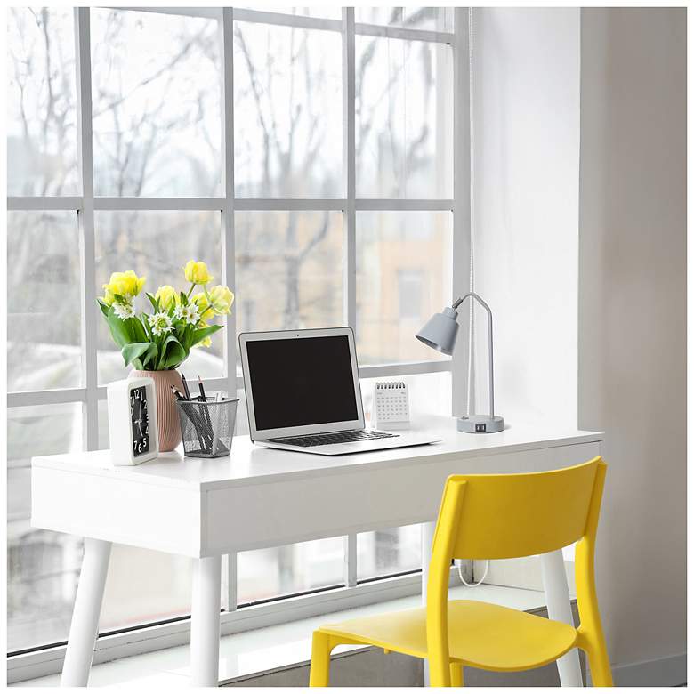 Image 6 Simple Designs 16" Sleek Adj Metal Desk Task Lamp, Dual USB Ports, Gray more views
