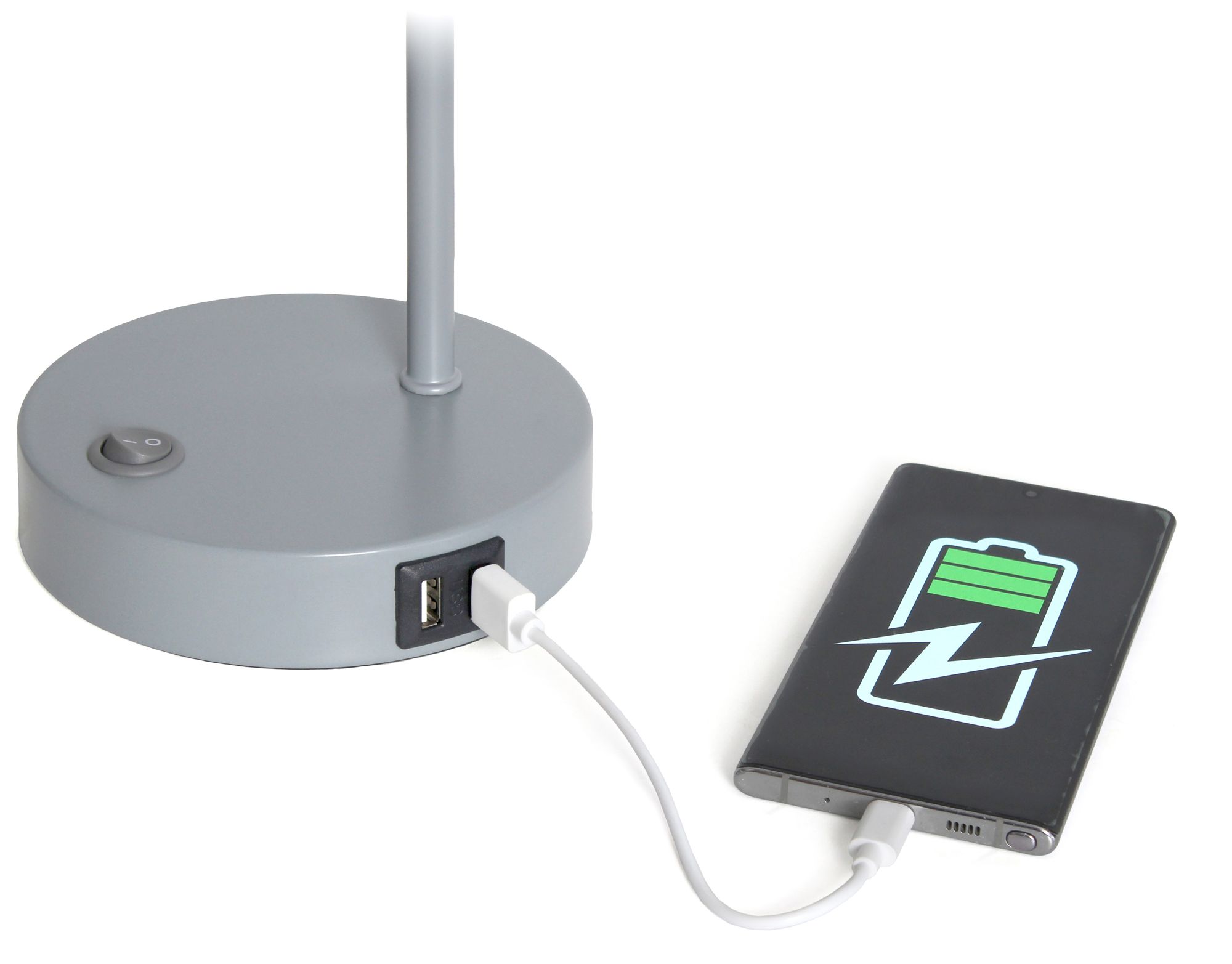 Simple Designs 16" Sleek Adj Metal Desk Task Lamp, Dual USB Ports, Gray