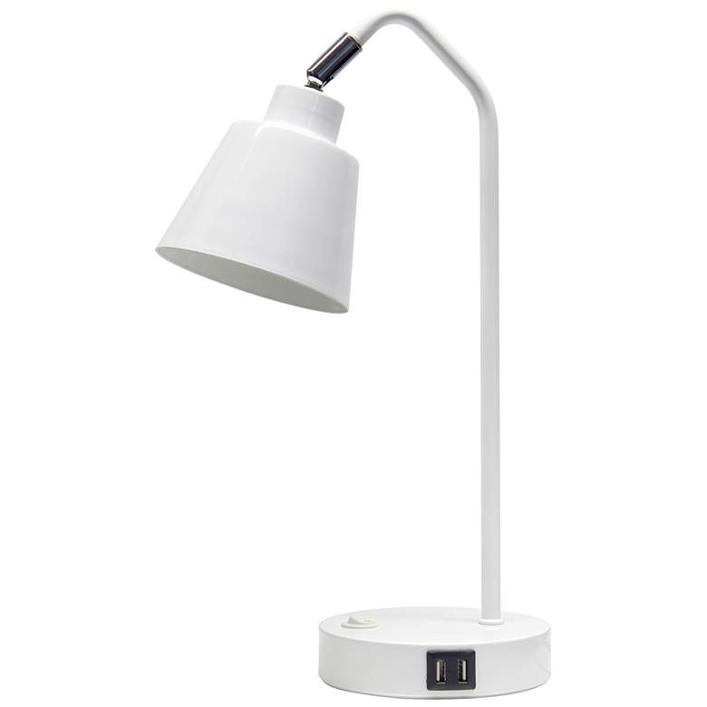 Image 2 Simple Designs 16" Sleek Adj Metal Desk Task Lamp, Dual USB Ports, White