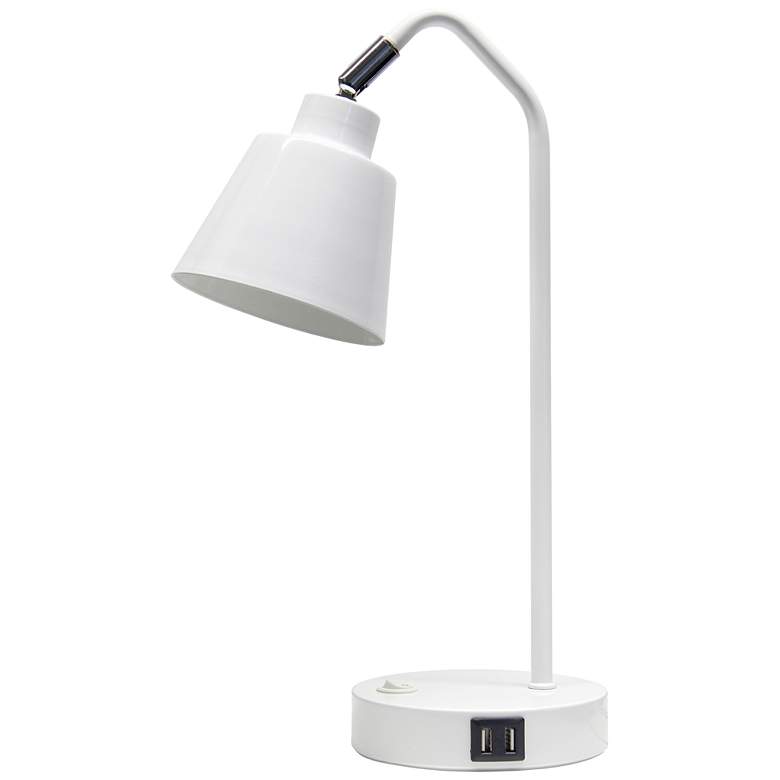 Image 3 Simple Designs 16" Sleek Adj Metal Desk Task Lamp, Dual USB Ports, White more views