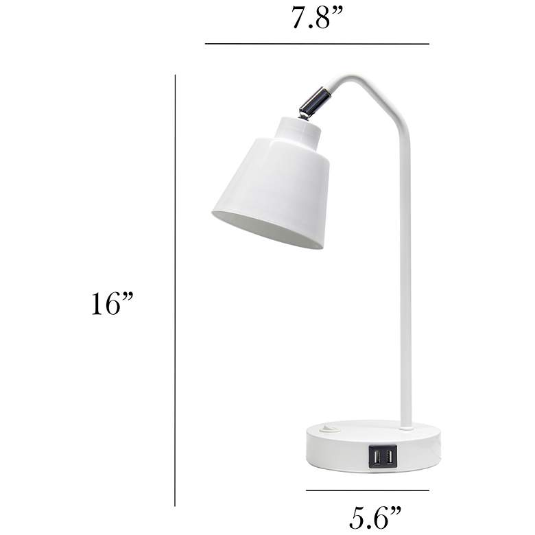 Image 5 Simple Designs 16" Sleek Adj Metal Desk Task Lamp, Dual USB Ports, White more views